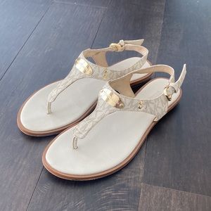 Michael Kors White Flat Sandals with Gold Detail